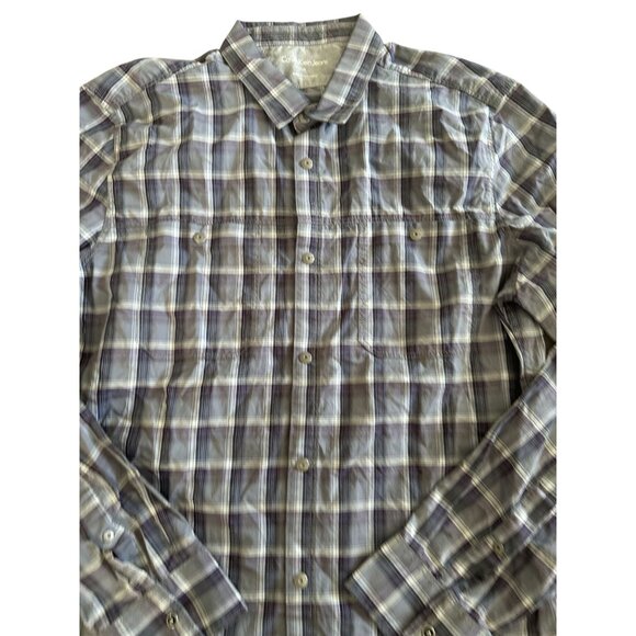 CALVIN KLEIN JEANS Blue Plaid Button Down Shirt Size Medium - Picture 4 of 7